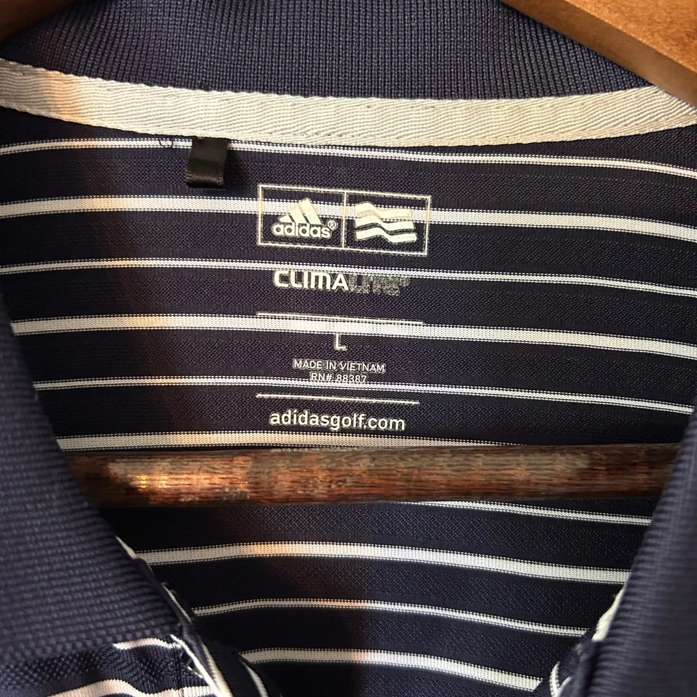 Adidas Climalite LG PGA‎ Blue  White Striped Short Sleeve Polo Shirt Summer Golf